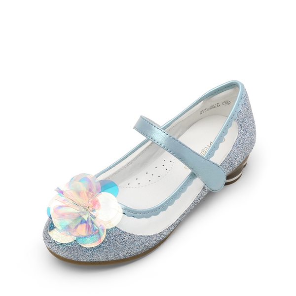Girls Flower Glitter Flats Shoes - BLUE GLITTER -  0